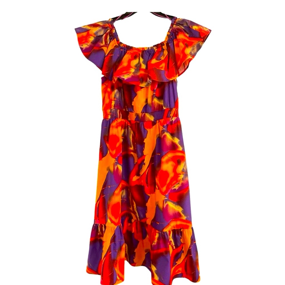 Nine West Vibrant Orange and Purple Midi Dress